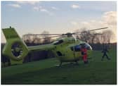The Yorkshire Air Ambulance landed at Cusworth Hall. Photo/video: @mrlukeprice/Twitter)