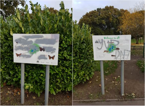 Signs in Sandall Park were vandalised.