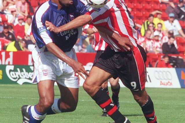 His Sheffield United career amounted to one game, of which there is no picture evidence, so here he is in action for Ipswich against Blades striker Marcelo