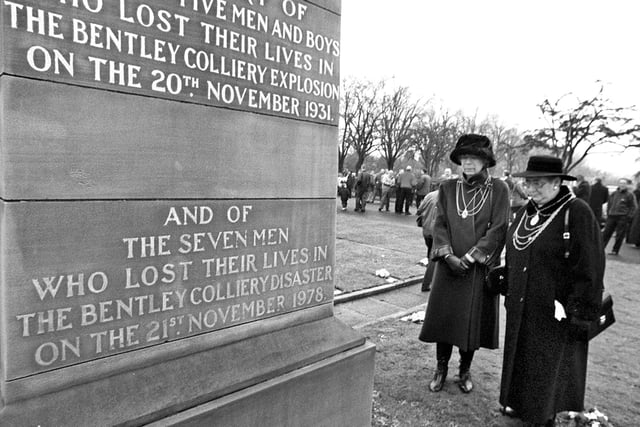 Pictured in November 1997 is The Mayor of Doncaster, Cllr Sheila Mitchinson (right), and Mayoress Audrey Gregory, who attended the service dedicated to those who lost their lives in the Bentley Colliery disasters of 1931 and 1978