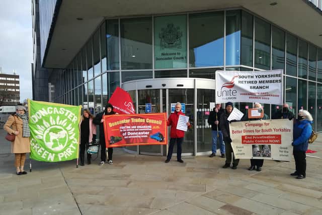 Protestors outside Doncaster Council offices