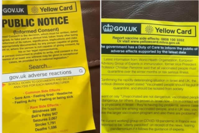 The anti-vaxx leaflets were posted to homes in Norton and Campsall.