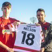 Ben Nelson with Doncaster Rovers head coach Danny Schofield. Photo: Heather King/DRFC.