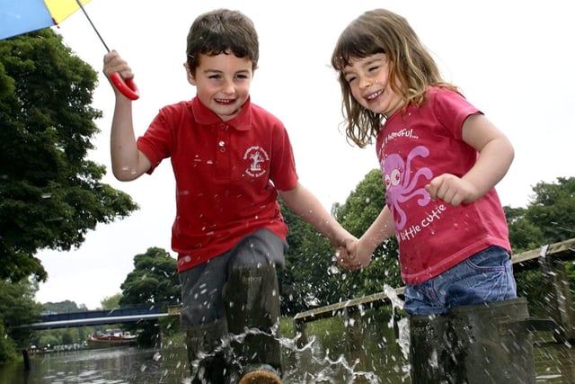 In 2007 the River Don and the canal merged into one at Sprotbrough Falls thanks to heavy rain. Our picture shows Oliver and Lucy Cawood, aged five, and three, splashing about on the footpath alongside the canal.