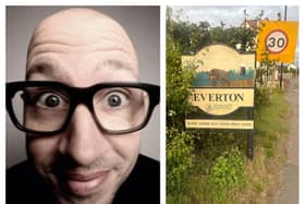 Sam Avery's photo of a village sign in Everton went viral and became a target for Liverpool FC jibes.