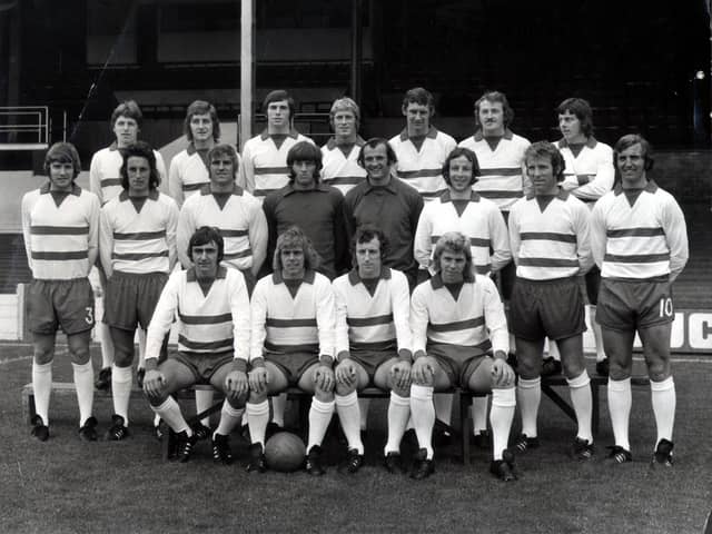 Doncaster Rovers' 1972/73 squad, with Brian Usher fourth from the left on the back row.