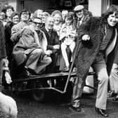 Duggie Brown pictured promoting The Comedians at Doncaster market 
