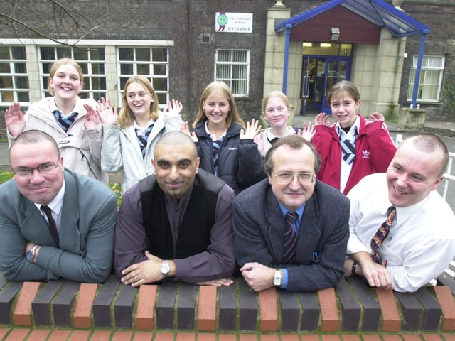 hairygf Pictured at Foulstone School, Darfield, Barnsley in 2000, where four teachers were shaved for Children in Need. Seen LtoR are teachers, Andrew Dickson, Talat Shah,Brian Dalton, and Damion Rowe. Girls in the background who organised the event are LtoR Rachel Bird, Katie Ainley, Lyndsay Busfield, Cherith Blakeley, and Lisa Hellewell.