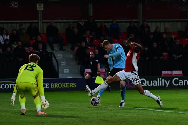 Rovers' Rob Street fires them in front at Salford.