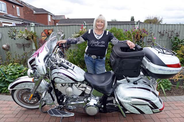 Sue O'Grady, 73, grandma and motorbike lover.