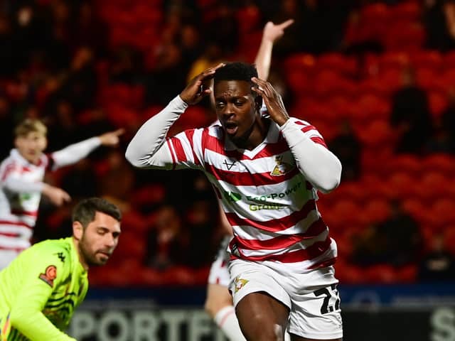 Kieran Agard missed a gilt-edged chance to equalise at the death. Picture: Howard Roe/AHPIX.com