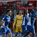 Chey Dunkley celebrates the opener against Rovers.