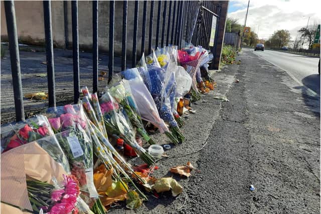 Floral tributes have been left for Joe Sarpong on Leger Way.
