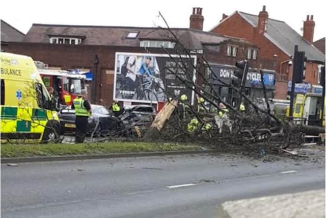 The aftermath of the road accident in Carr House Road.