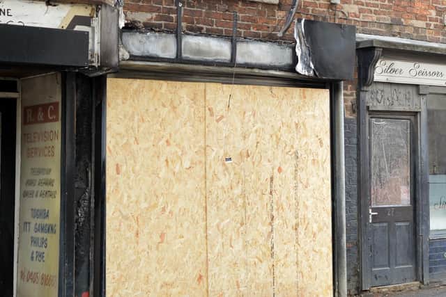 The business on King Street, which was set on fire after a Car crashed into the front.  Picture: NDFP-04-05-21-ThorneFire 1-NMSY