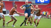 Dons’ Liam Johnson breaks through to score a try in the win over Hunslet. Photo: Andrew Roe/AHPIX LTD