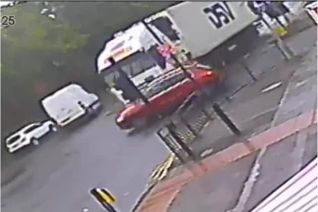 CCTV captures the moment a car and lorry collided in Balby.