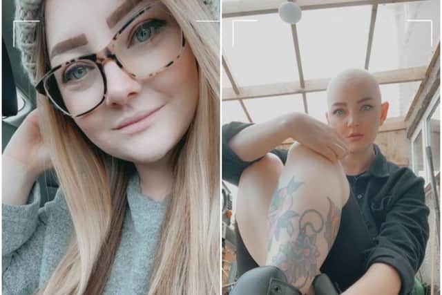 Holly Rushton before and after chemotherapy.