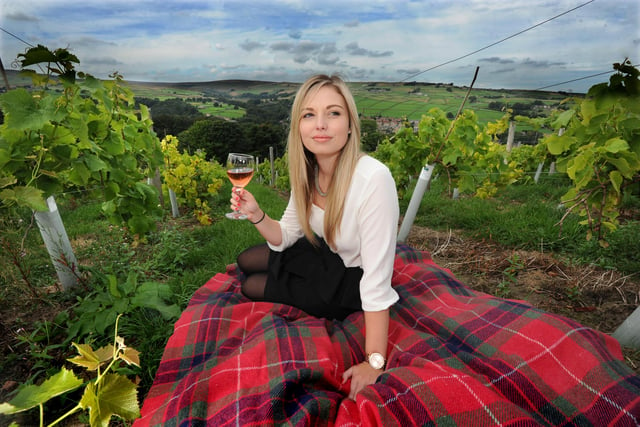 Brogan Renshaw enjoyed the September sunshine with a glass of wine at Holmfirth Vineyard in 2013