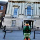 One of the penguins looking resplendent outside the Mansion House.