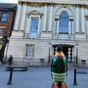 One of the penguins looking resplendent outside the Mansion House.