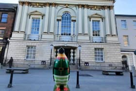 One of the penguins looking resplendent outside the Mansion House.