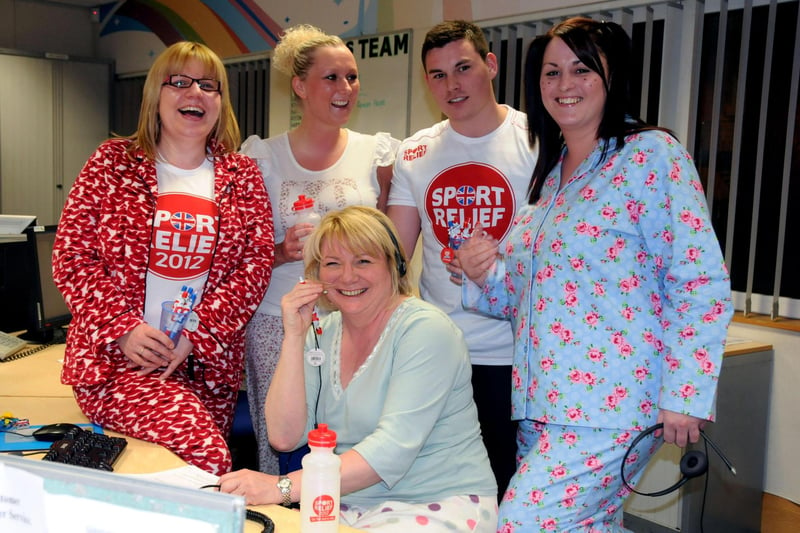 Ross Beach and his pyjama-clad colleagues Amanda Henderson, Rachael Bell, Leanne Nicholson and Toni Bilton were raising laughs and money, while taking calls for Sport Relief at Barclays Call centre in Doxford Business Park in 2012.