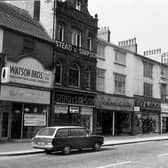 Looking back at the St Sepulchre Gate shops before the construction of the Arndale Centre