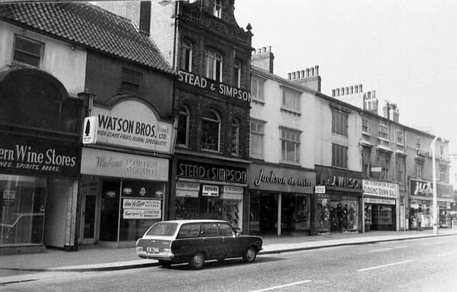 Looking back at the St Sepulchre Gate shops before the construction of the Arndale Centre