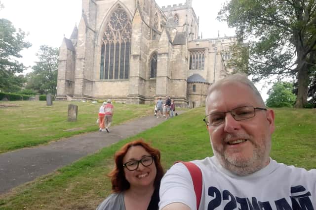 Darren and Giulia outside Ripon Cathedral.