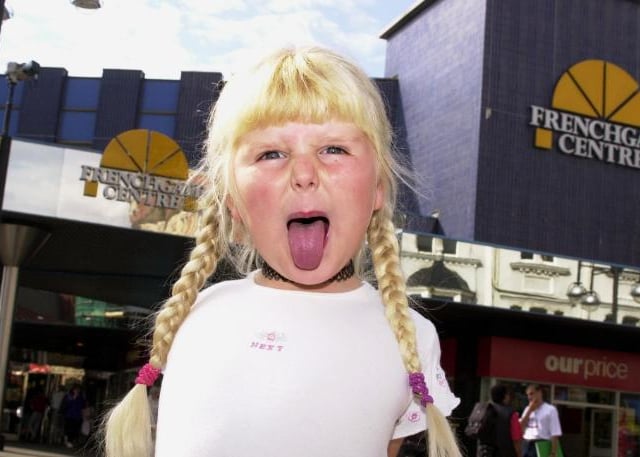 Six year old Zoe Rawling from Denaby outside the Frenchgate centre in August of 2000.