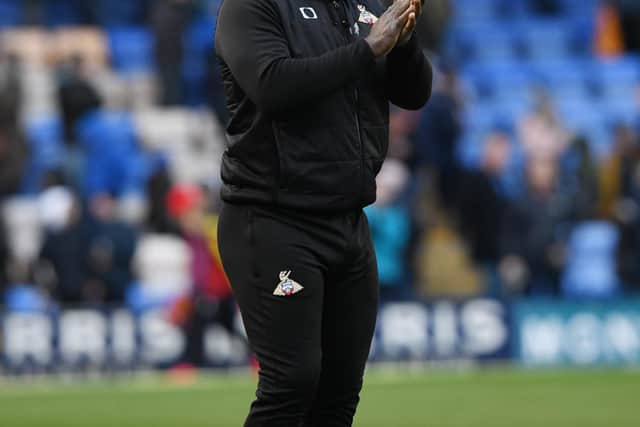 Doncaster Rovers boss Darren Moore on the touchline during his side's 1-0 defeat at Shrewsbury Town. Photo: Howard Roe/AHPIX LTD.