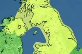 The ywllow area shows gusts of wind between 50-60mph.