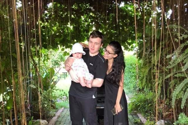 Callum Wainwright is battling the Home Office to let his family into Britain before the Coronavirus crisis traps him abroad. He is pictured with wife Wanalee, better known as Kae, and daughter Freyja