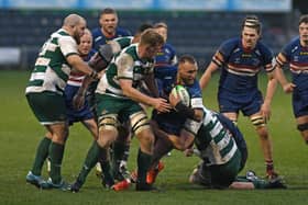 Doncaster Knights and Ealing Trailfinders, pictured battling it out on the pitch, are fighting it out for the Championship title and also the right to be promoted to the Premiership.