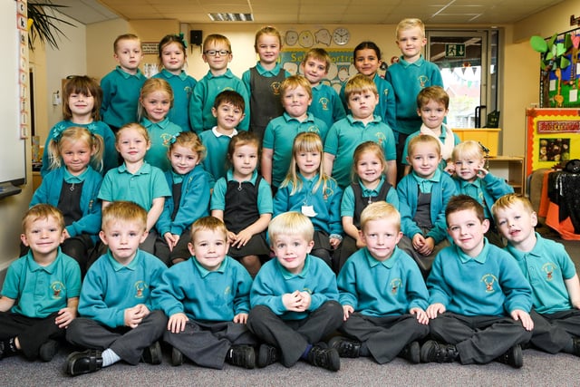 The new starters in reception class at Clavering Primary School.