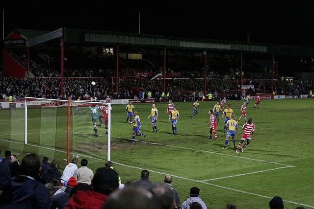 Doncaster Rovers and Mansfield Town lock horns in the FA Cup at Belle Vue in 2006. Photo by Gary Prior/Getty Images