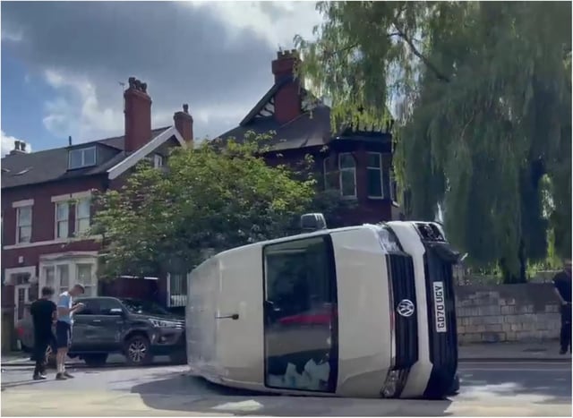 The van ended up on its side on Thorne Road.