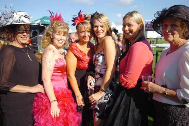 Ladies Day at the St Leger Festival 2010. L-R are Beverley Marley, Simone Barker, both of Balby, Helena Lunn, of High Melton, Heather Roper, Claire Large, and Sheena Roper, all of Hexthorpe. Picture: Liz Mockler D7110LM
