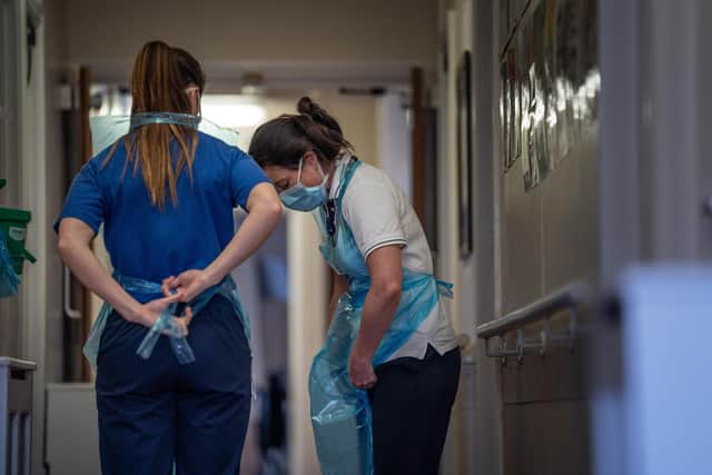 Staff at Newfield Nursing Home in Sheffield,  where a number of residents have died from coronavirus (pic: Tom Maddick/SWNS)
