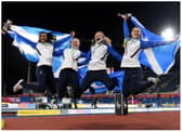 Beth (third from left) celebrates Scotland's 4x400m Commonwealth Games bronze with her team-mates. (Photo: Getty).
