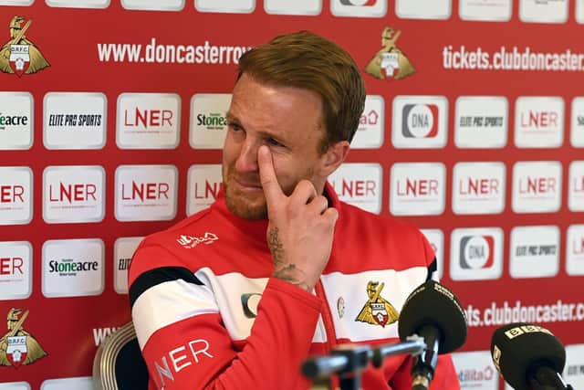 An emotional James Coppinger during his final post match press conference