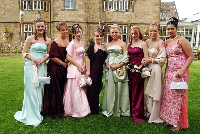 Pupils from Campsmount School attending their prom at Rogerthorpe Manor. Pictured from left, Amy Hayton, Kelly Duffy, Natalie Foster, Stephanie Unitt, Carina Mayberry, Stephanie Thompson, Abbie Walker, and Kiren Kaur, May 18, 2006