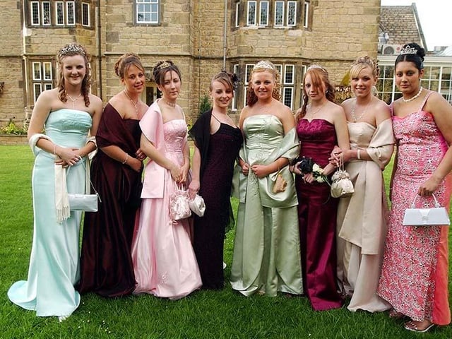 Pupils from Campsmount School attending their prom at Rogerthorpe Manor. Pictured from left, Amy Hayton, Kelly Duffy, Natalie Foster, Stephanie Unitt, Carina Mayberry, Stephanie Thompson, Abbie Walker, and Kiren Kaur, May 18, 2006