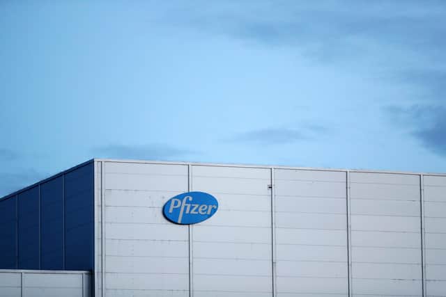 General view of the Pfizer Global Supply Site on November 10, 2020 in Havant, England. The facility has been home to production lines that package vaccines and other injectable products, but this year packaging operations transferred to Pfizer Puurs, Belgium, which will be one of two production hubs for the company's novel coronavirus vaccine. (Photo by Naomi Baker/Getty Images)