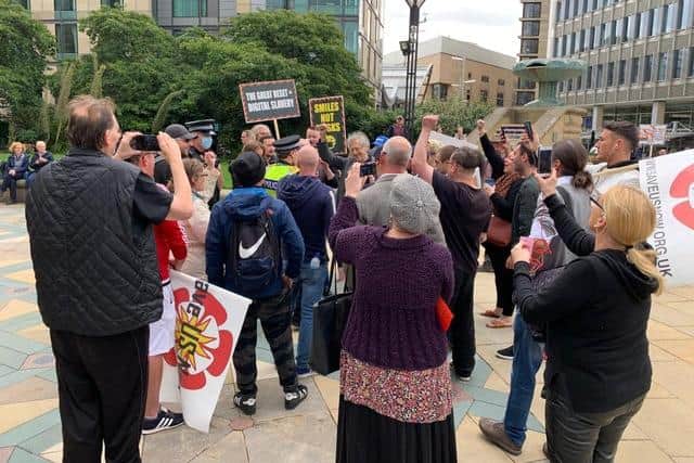 Piers Corbyn was arrested at an anti-mask demonstration in Sheffield.