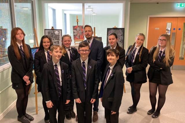 Celebrating success at Outwood Academy Adwick - Principal Andy Scruby with students