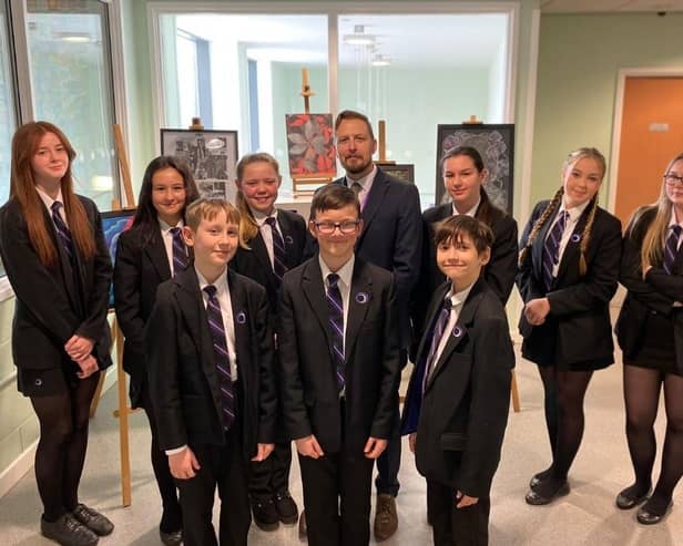 Celebrating success at Outwood Academy Adwick - Principal Andy Scruby with students