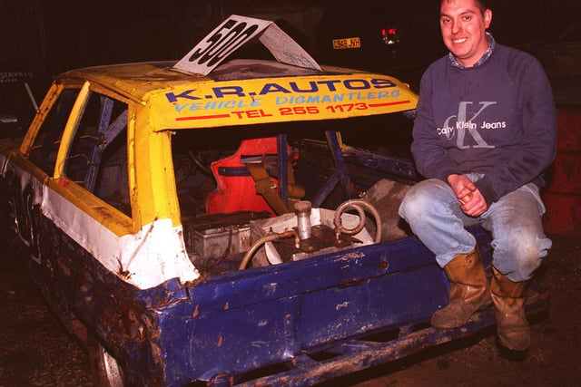 Stock car racer Steve Royston with the car he used at Owlerton Stadium to win in 1998