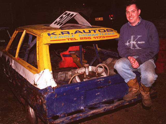 Stock car racer Steve Royston with the car he used at Owlerton Stadium to win in 1998